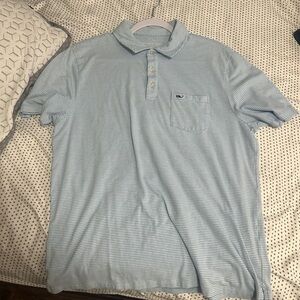 Vineyard Vines Pocket Polo. Striped Light Blue